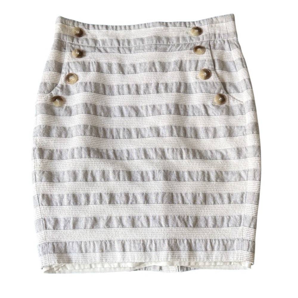 Gray Striped Button-Accent Pencil Skirt